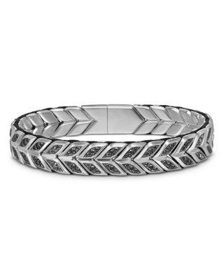 Men's Chevron Woven Bracelet in Sterling Silver with Black Diamonds by DAVID YURMAN