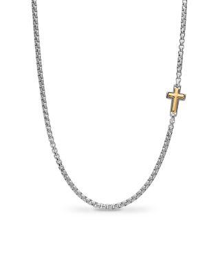 Men's Cross Station Necklace in Sterling Silver with 14K Yellow Gold by DAVID YURMAN