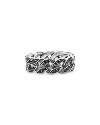 Men's Curb Chain Band Ring in Sterling Silver with Black Diamonds by DAVID YURMAN
