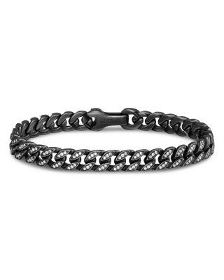 Men's Curb Chain Bracelet in Black Titanium with Diamonds by DAVID YURMAN