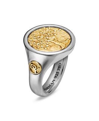 Men's Life & Death Duality Signet Ring in Sterling Silver with 18K Yellow Gold by DAVID YURMAN