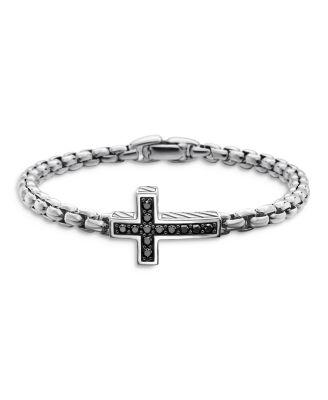 Men's Pav&eacute; Cross Bracelet in Sterling Silver with Black Diamonds by DAVID YURMAN