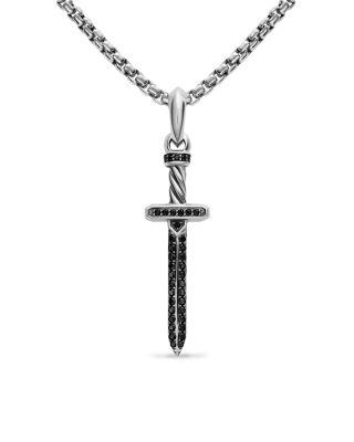 Men's Pav&eacute; Sword Amulet in Sterling Silver with Black Diamonds by DAVID YURMAN