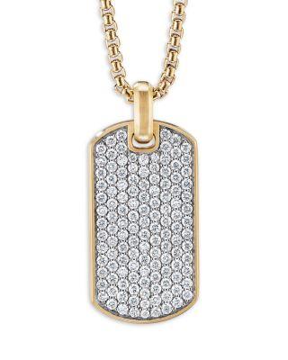 Men's Rhodium-Plated & 18K Yellow Gold Chevron Diamond Tag Pendant by DAVID YURMAN