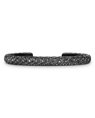 Men's Sculpted Cable Cuff Bracelet in Black Titanium with Black Diamonds by DAVID YURMAN