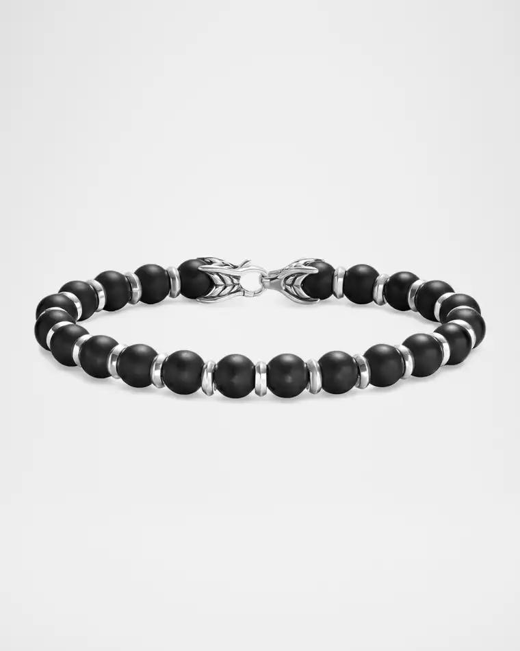 Men's Spiritual Beads Bracelet in Silver with Black Onyx, 8mm by DAVID YURMAN