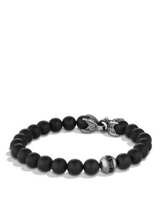 Men's Spiritual Beads Bracelet in Sterling Silver with Black Onyx & Pav&eacute; Black Diamond Accent by DAVID YURMAN