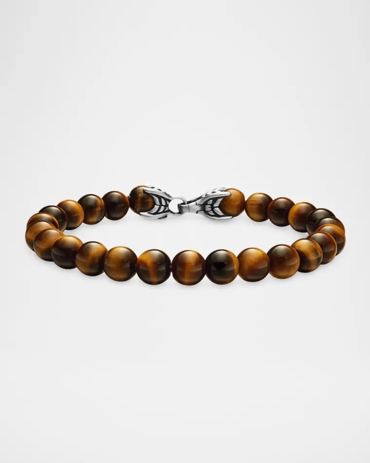 Men's Spiritual Beads Bracelet with Sterling Silver and Tiger’s Eye, 8mm, 9"L by DAVID YURMAN