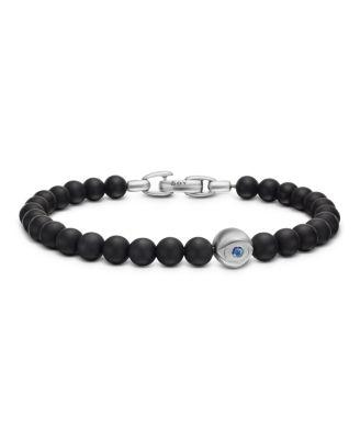 Men's Spiritual Beads Evil Eye Bracelet in Sterling Silver with Black Onyx and Sapphire by DAVID YURMAN