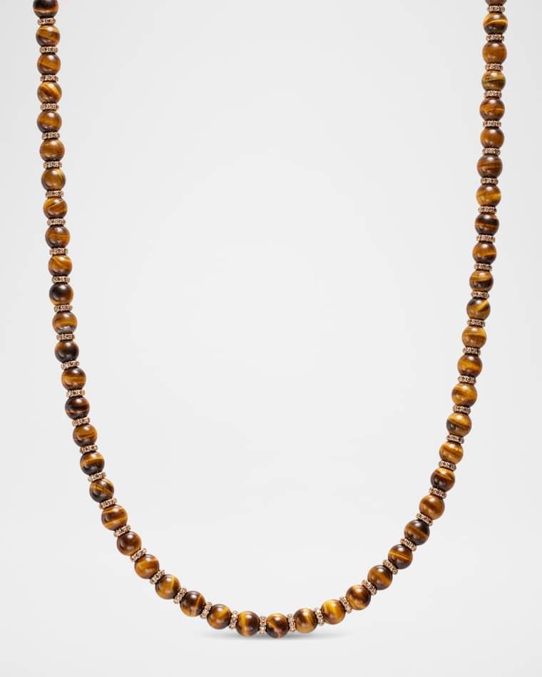 Men's Spiritual Beads  Tiger's Eye Necklace with 18K Rose Gold and Cognac Diamonds, 6mm, 20"L by DAVID YURMAN