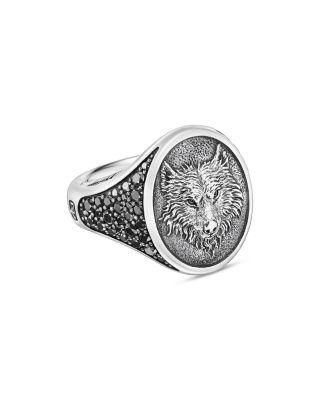 Men's Sterling Silver Petrvs&reg; Black Diamond Wolf Ring by DAVID YURMAN
