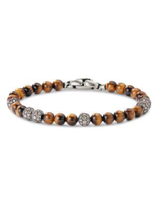 Men's Sterling Silver Spiritual Beads Tigers Eye & Cognac Diamond Pav&eacute; Beaded Bracelet by DAVID YURMAN