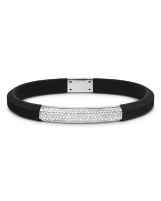 Men's Streamline&reg; Black Rubber Bracelet with Sterling Silver and Diamonds by DAVID YURMAN