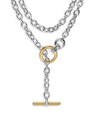 Mercer Double Row Toggle Chain Necklace in Sterling Silver with 18K Yellow Gold and Diamonds by DAVID YURMAN