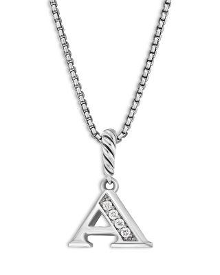 Pav&eacute; Initial Pendant Necklace in Sterling Silver with Diamond by DAVID YURMAN