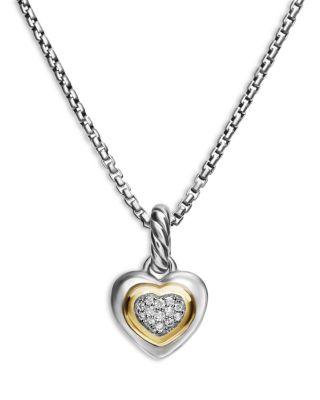 Petite Cable Heart Pendant Necklace in Sterling Silver with 14K Yellow Gold and Diamonds by DAVID YURMAN