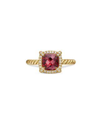 Petite Ch&acirc;telaine&reg; Pav&eacute; Bezel Ring in 18K Yellow Gold with Pink Tourmaline by DAVID YURMAN