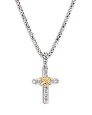 Petite Cross Necklace in Sterling Silver & 18K Yellow Gold with Diamonds by DAVID YURMAN