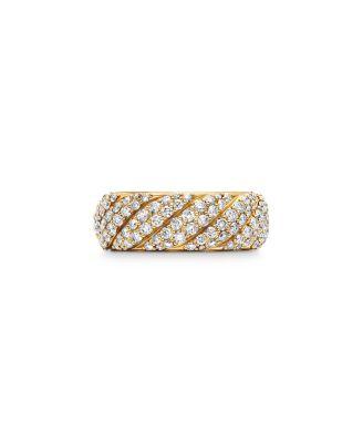 Sculpted Cable Band Ring in 18K Yellow Gold with Pav&eacute; Diamonds by DAVID YURMAN