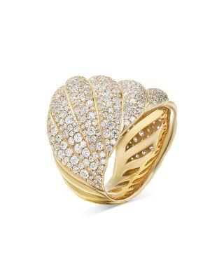 Sculpted Cable Ring in 18K Yellow Gold with Pav&eacute; Diamonds by DAVID YURMAN