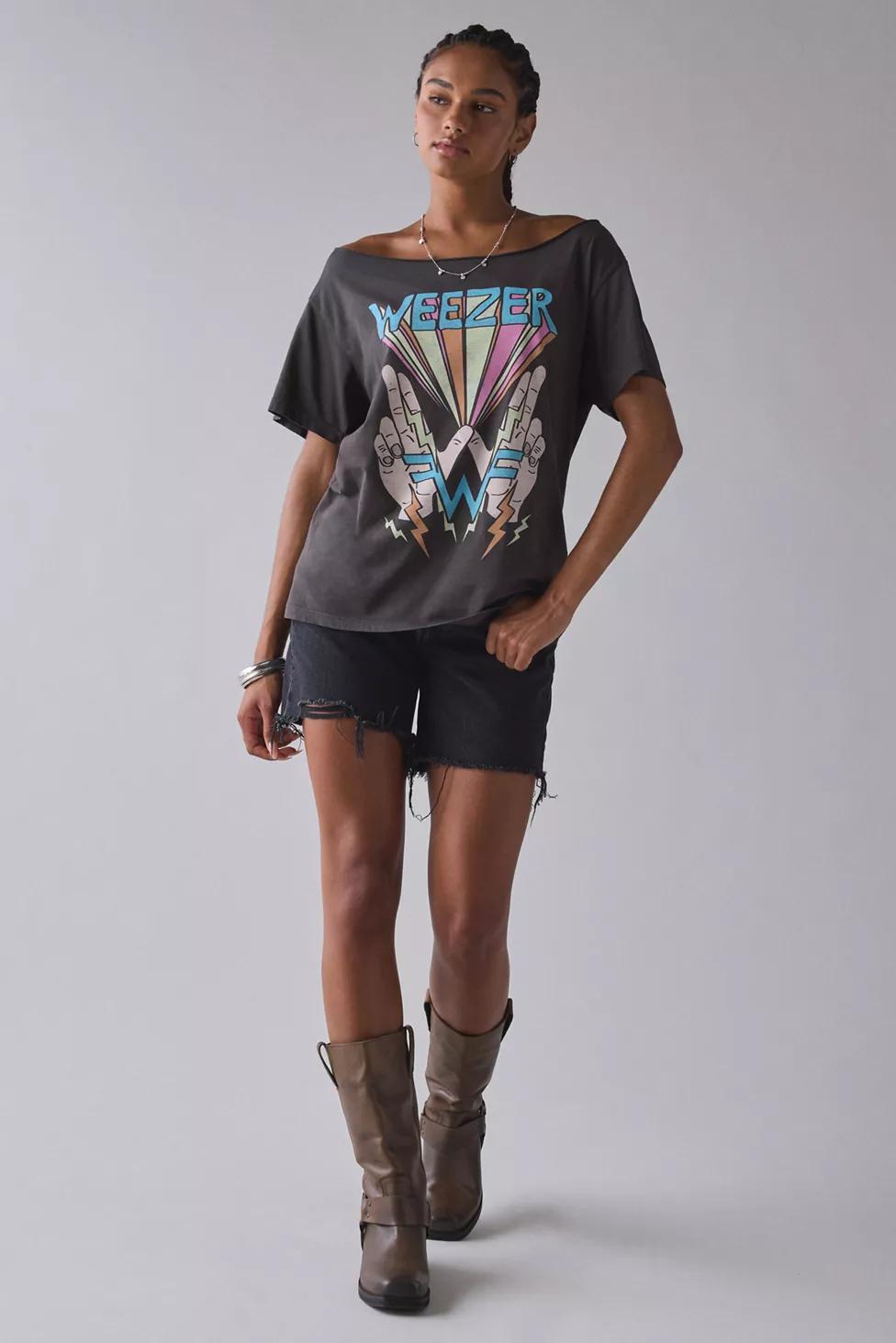 DAY Rock Band Graphic Off-The-Shoulder Oversized Tee by DAY DAY Rock Band Graphic Off-The-Shoulder Oversized Tee by DAY
