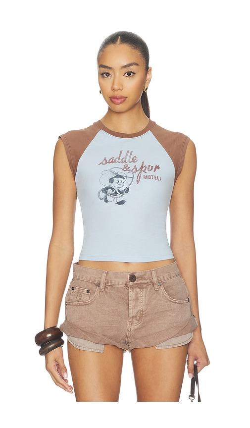 DAYDREAMER Saddle & Spur Motel Raglan Tank Top in Baby Blue by DAYDREAMER