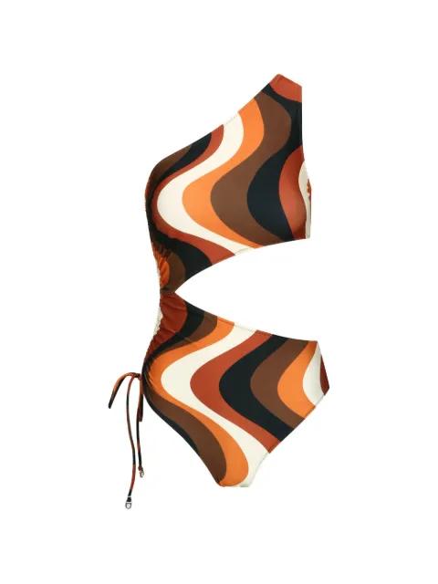 Sunset wave one-shoulder cutout swimsuit by DAZE DAYZ