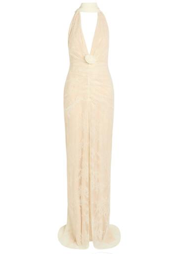 Amora scarf-effect lace gown by DE LA VALI