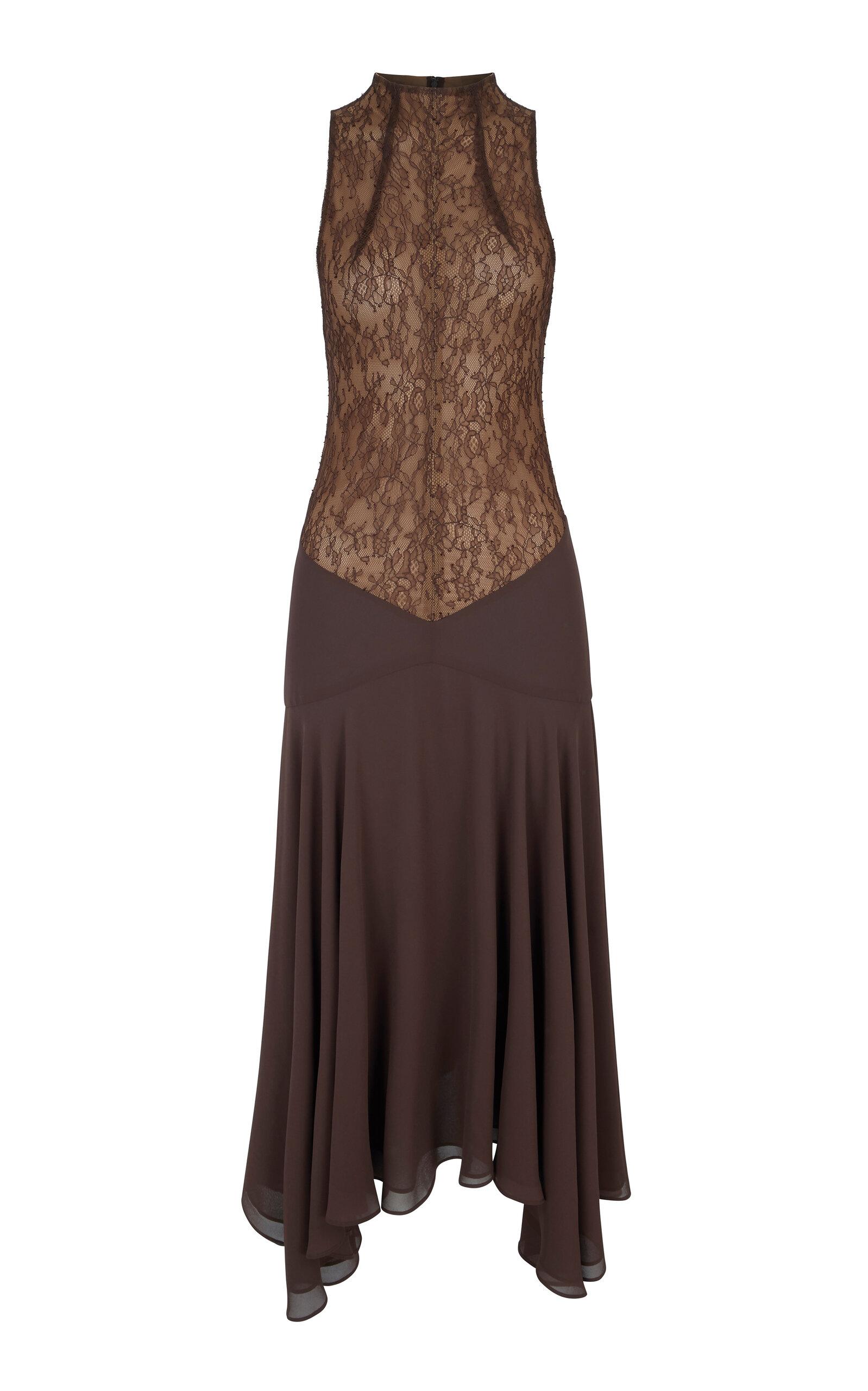 De La Vali Chandra Lace and Chiffon Midi Dress - Moda Operandi by DE LA VALI