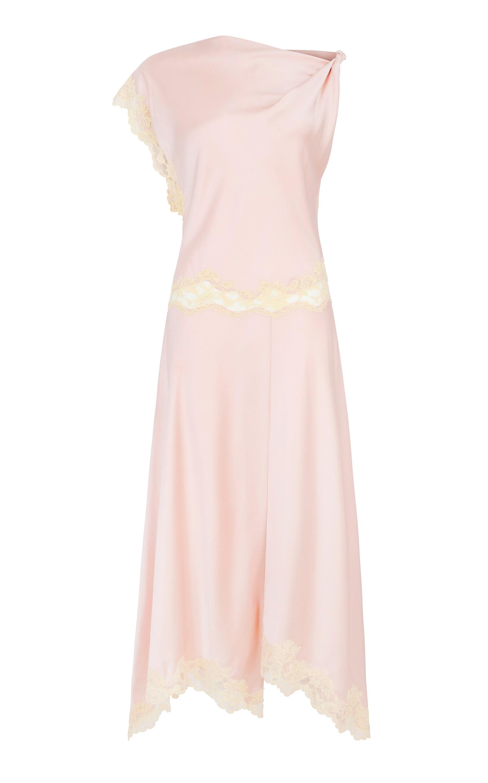 De La Vali Exclusive Adriana Lace-Trimmed Satin Midi Dress - Moda Operandi by DE LA VALI