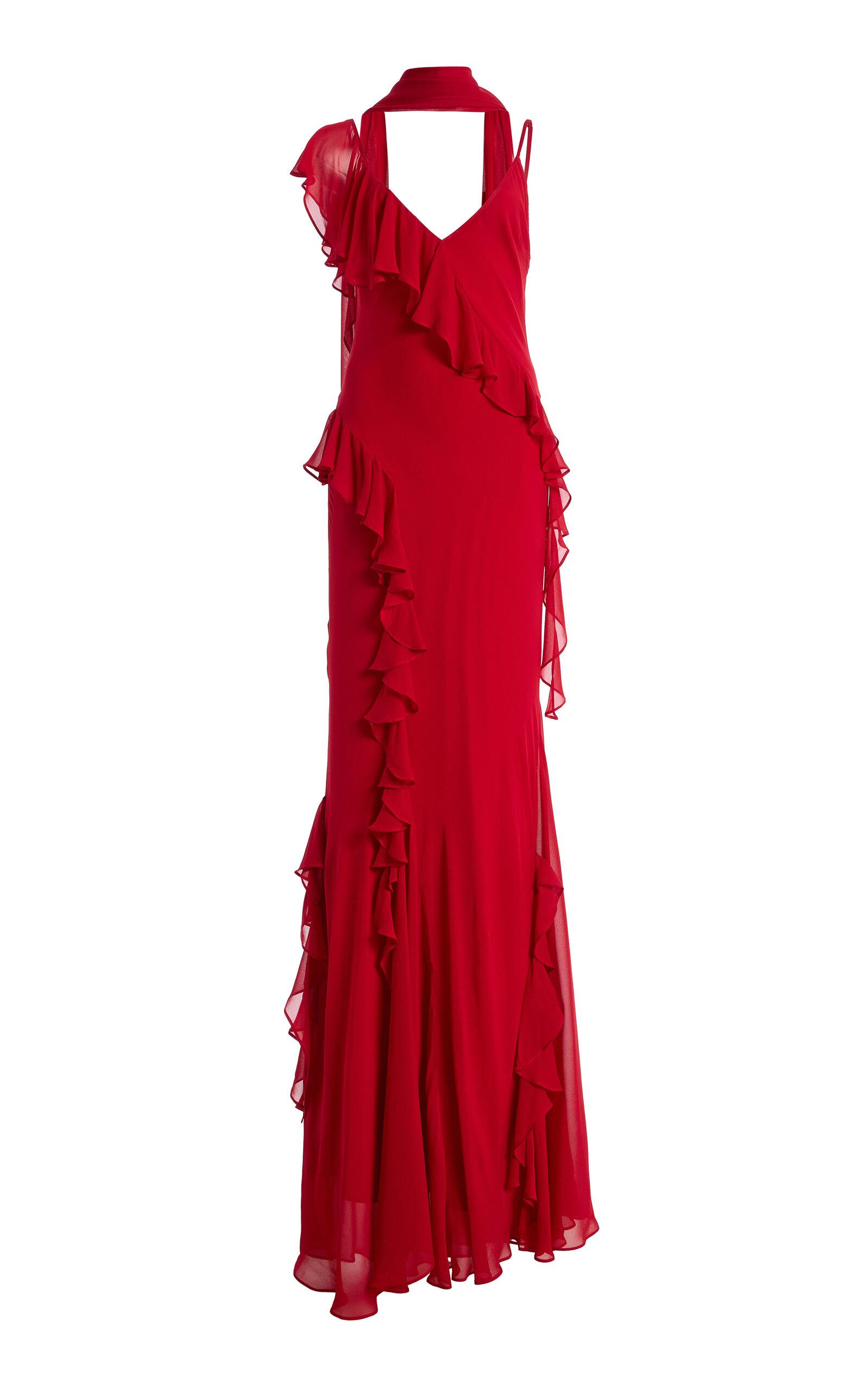 De La Vali Exclusive Mayara Ruffled Georgette Maxi Dress - Moda Operandi by DE LA VALI