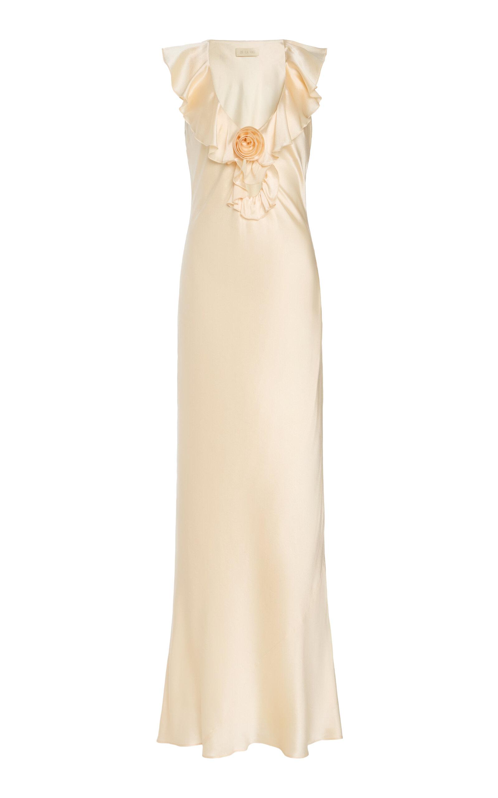 De La Vali Nema Ruffled Silk-Blend Satin Maxi Slip Dress - Moda Operandi by DE LA VALI
