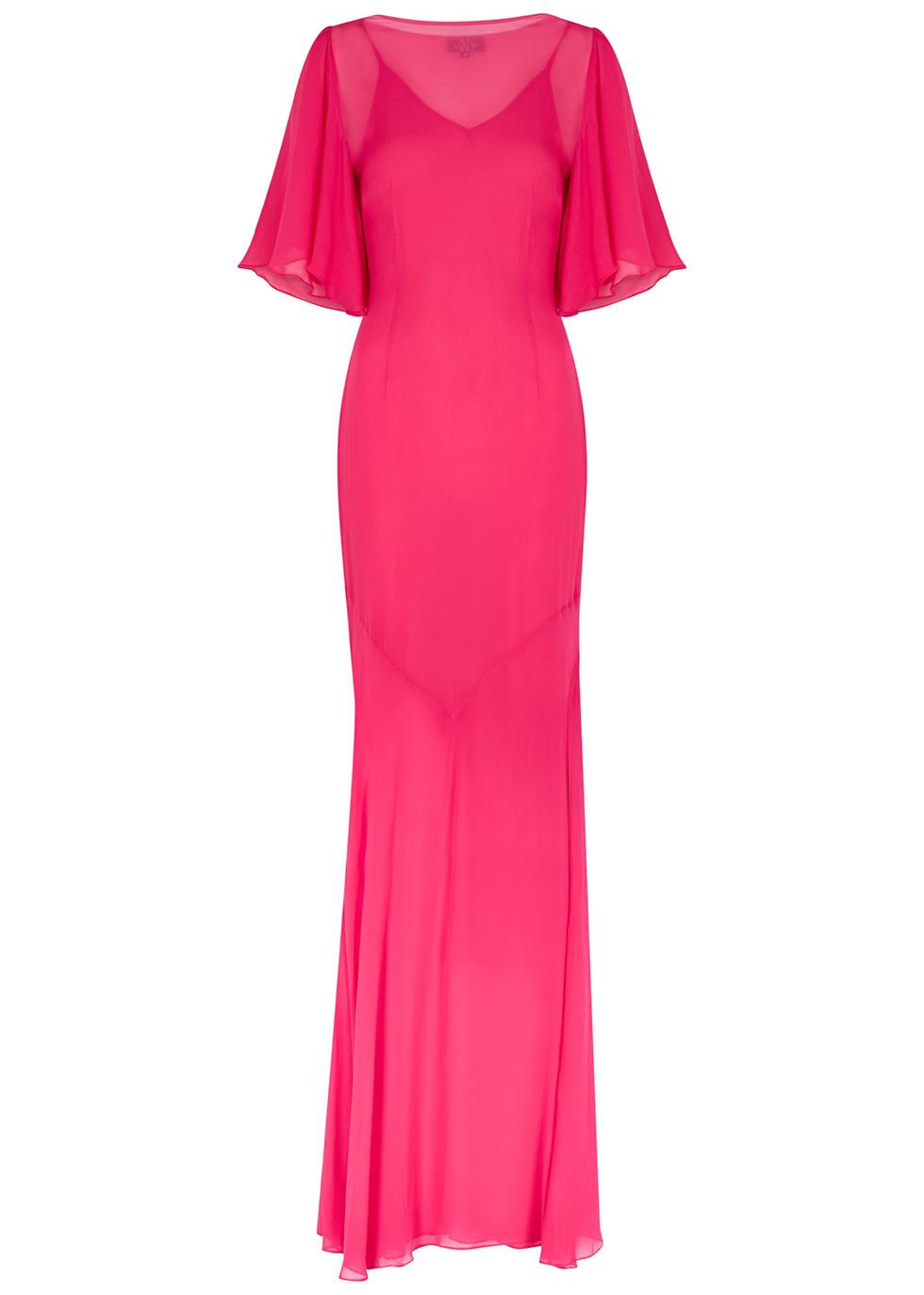 Paloma fuchsia chiffon maxi dress by DE LA VALI