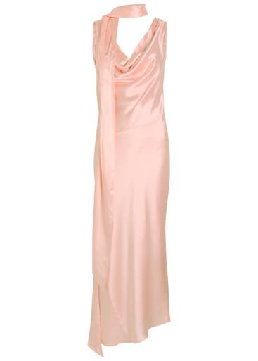 Thebe scarf-effect draped silk-satin midi slip dress by DE LA VALI