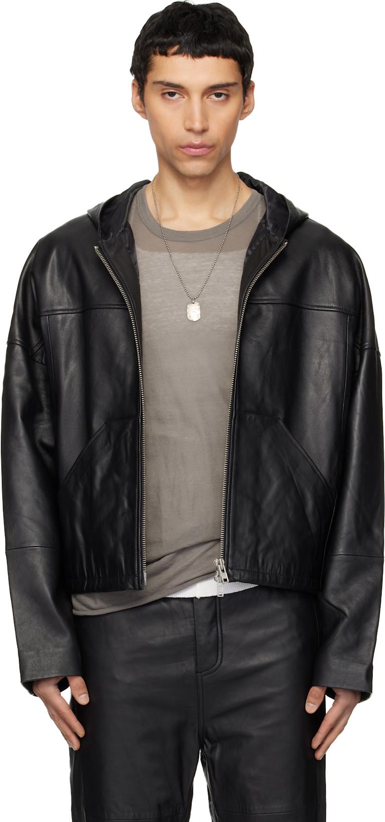 Black Hector Leather Hoodie by DEADWOOD