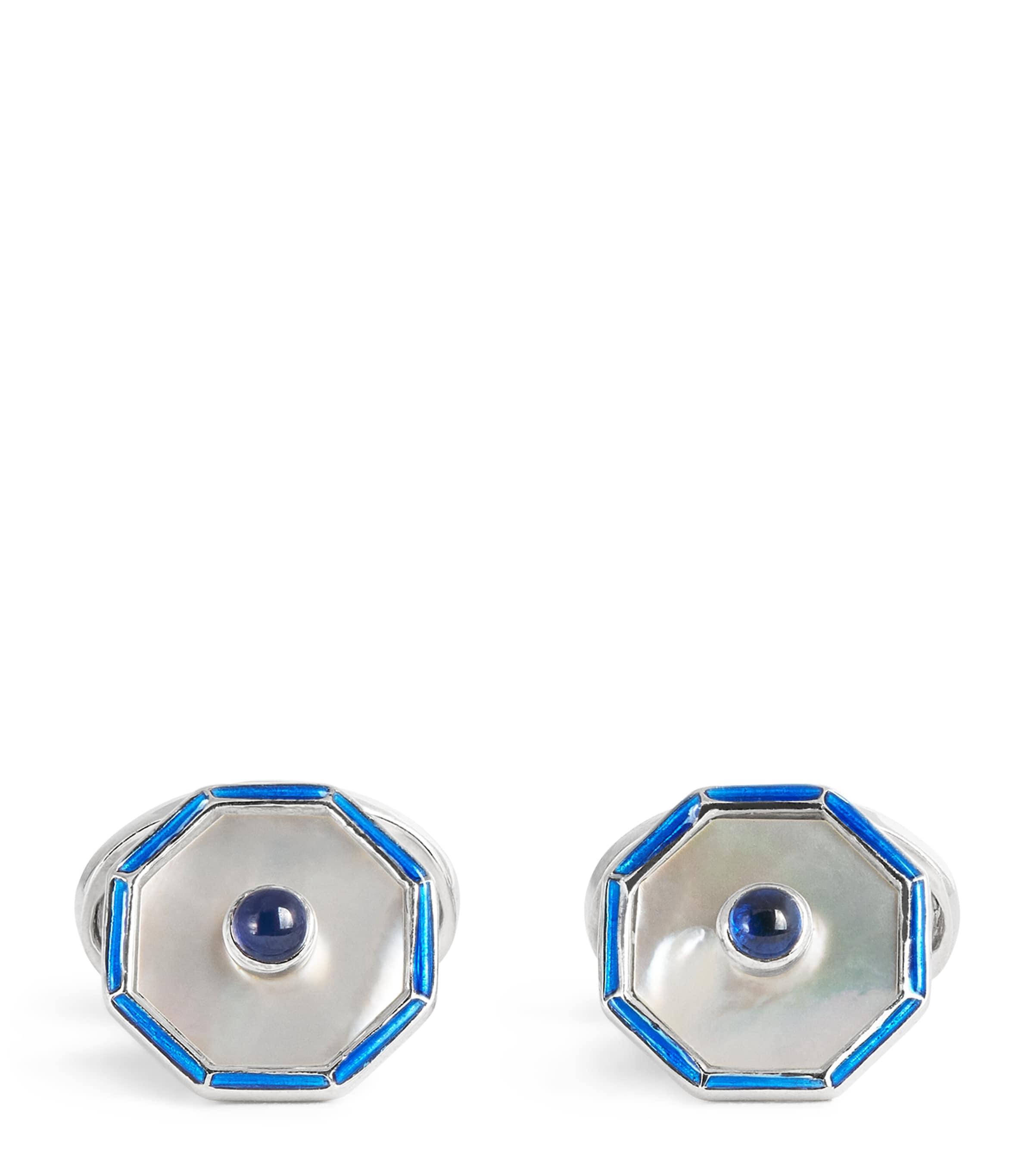 Deakin & Francis Sterling Silver Hexagonal Sapphire Cufflinks by DEAKIN&FRANCIS