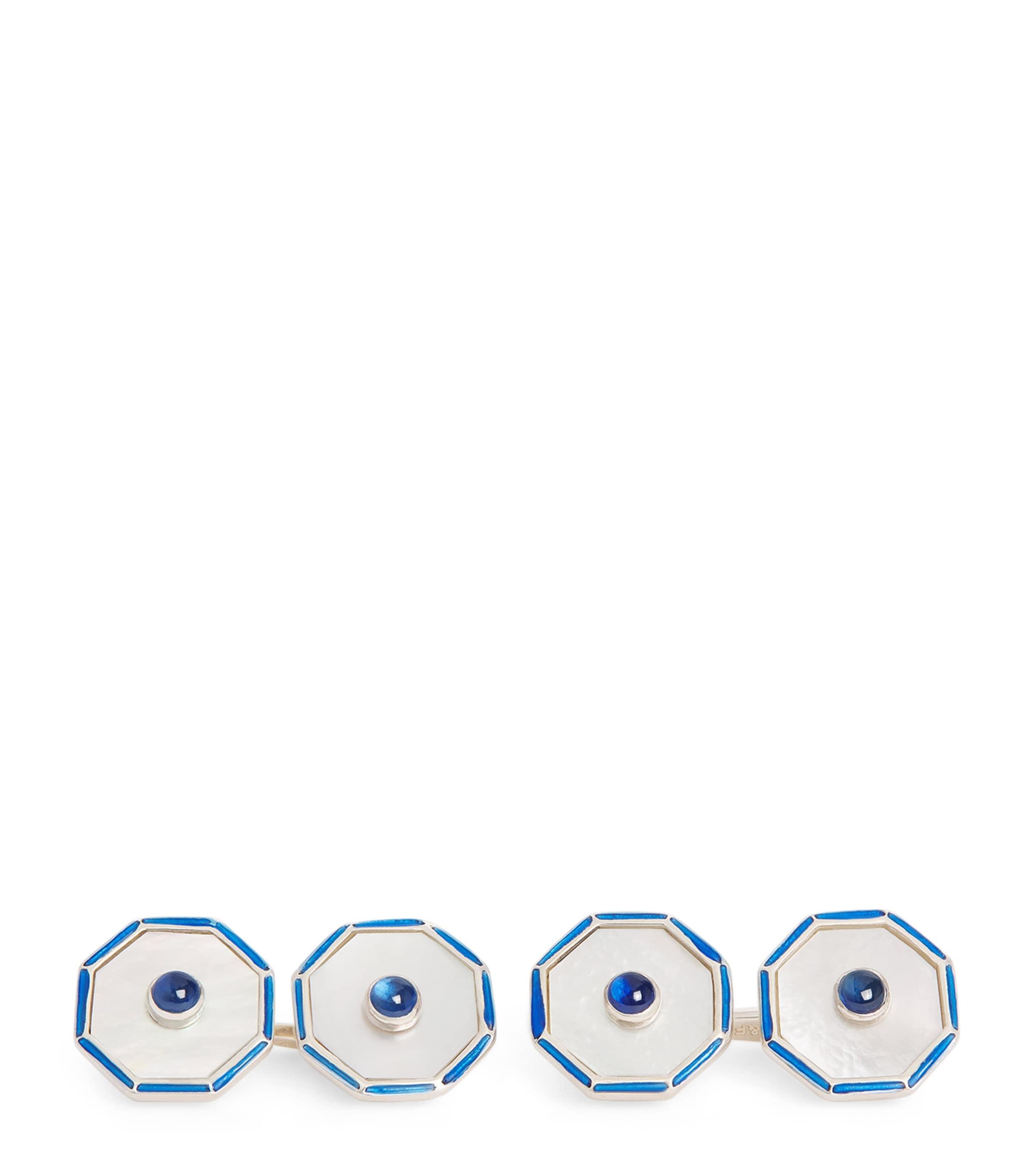 Deakin & Francis Sterling Silver, Mother-Of-Pearl and Sapphire Cufflinks by DEAKIN&FRANCIS