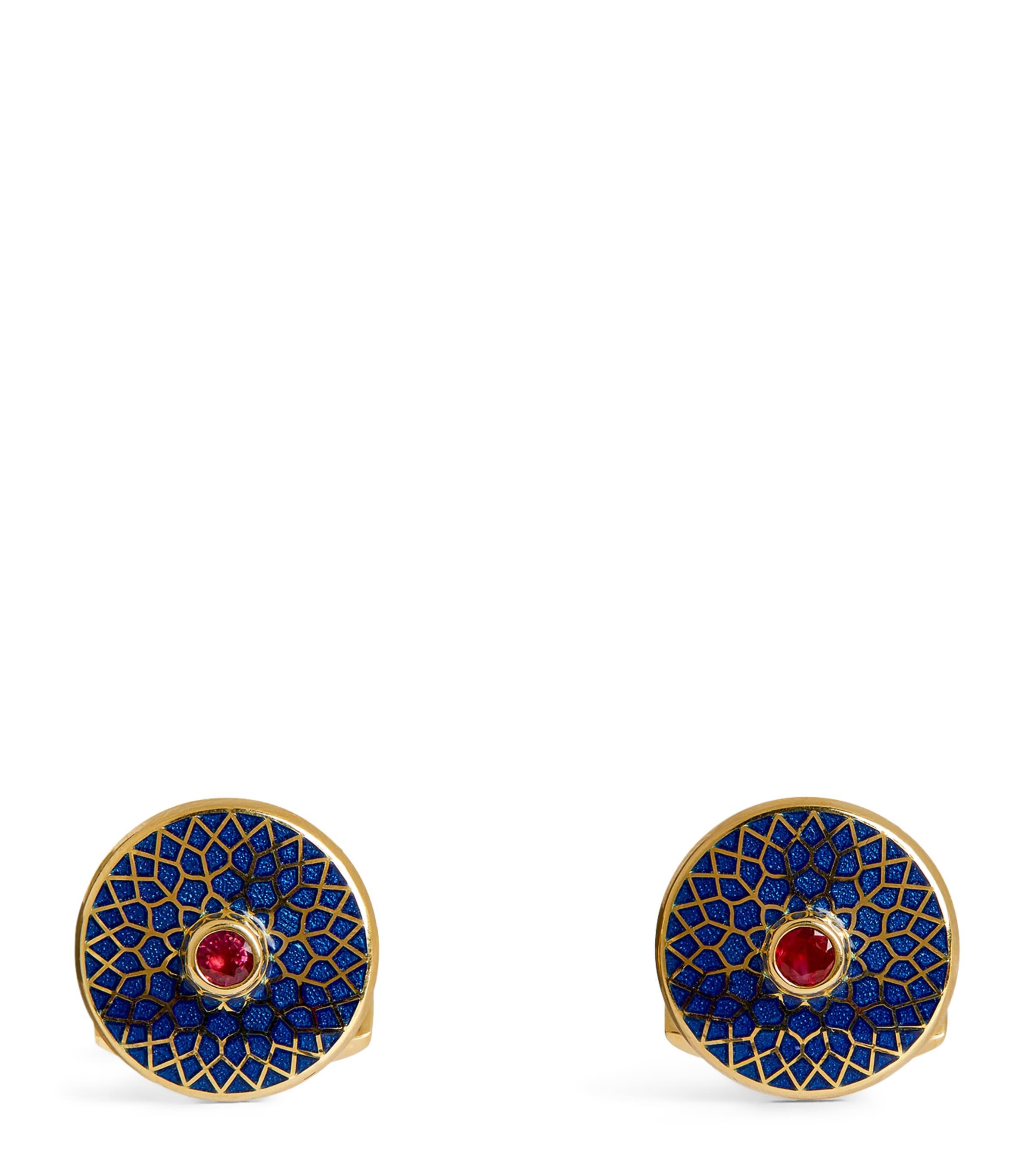 Deakin & Francis Yellow Gold and Ruby Patterned Cufflinks by DEAKIN&FRANCIS