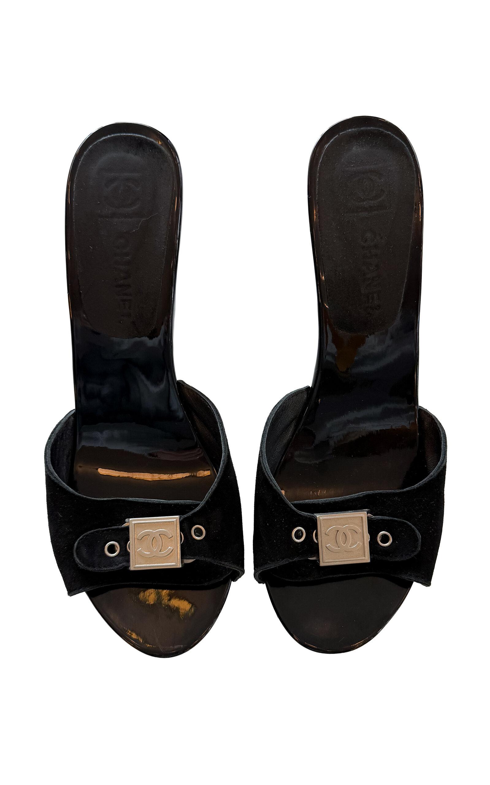 Dear Clementine Vintage Chanel Silver CC Buckle Mules (IT 37) - Moda Operandi by DEAR CLEMENTINE VINTAGE