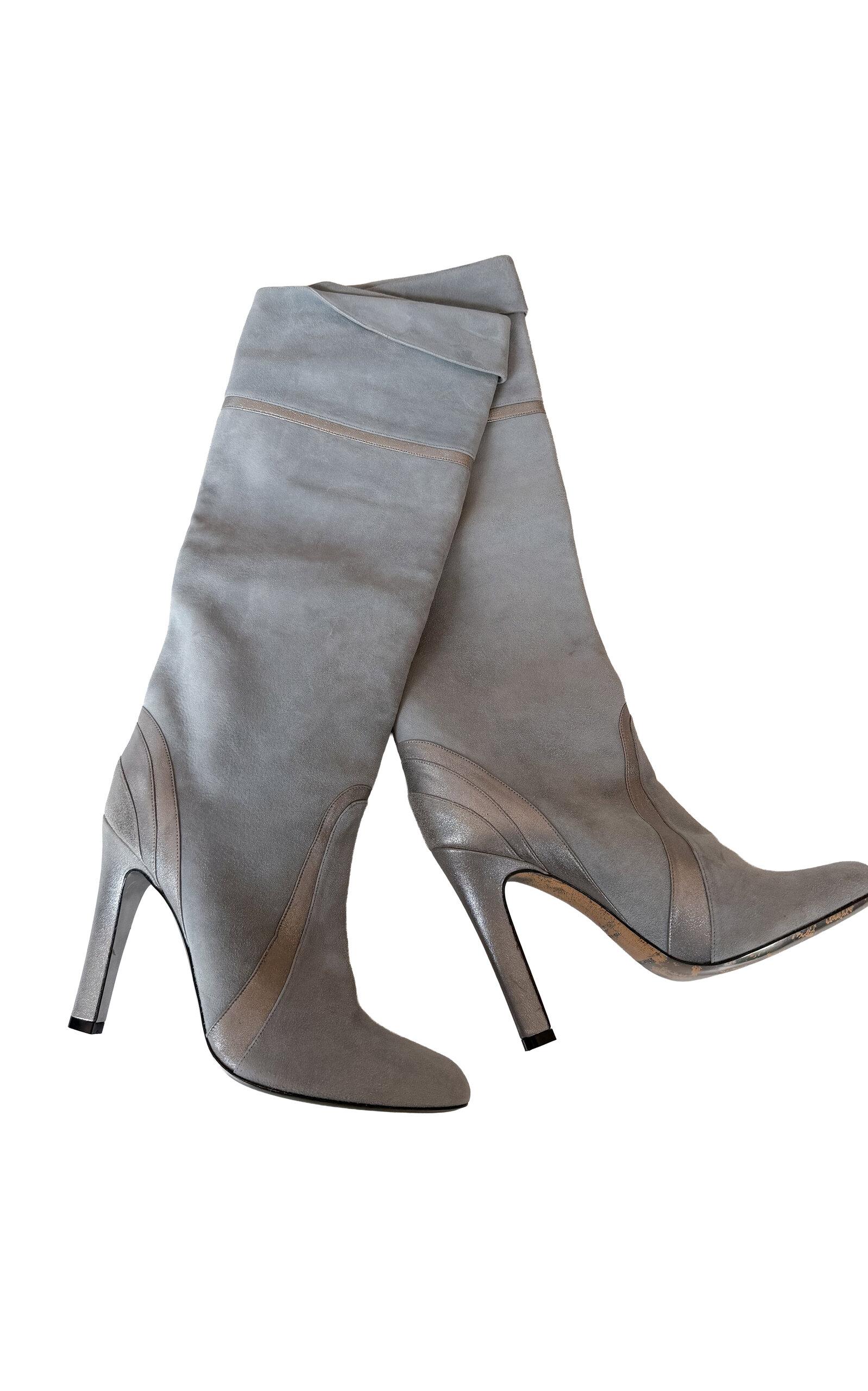 Dear Clementine Vintage Emilio Pucci Baby Blue Suede Boots (IT 38) - Moda Operandi by DEAR CLEMENTINE VINTAGE