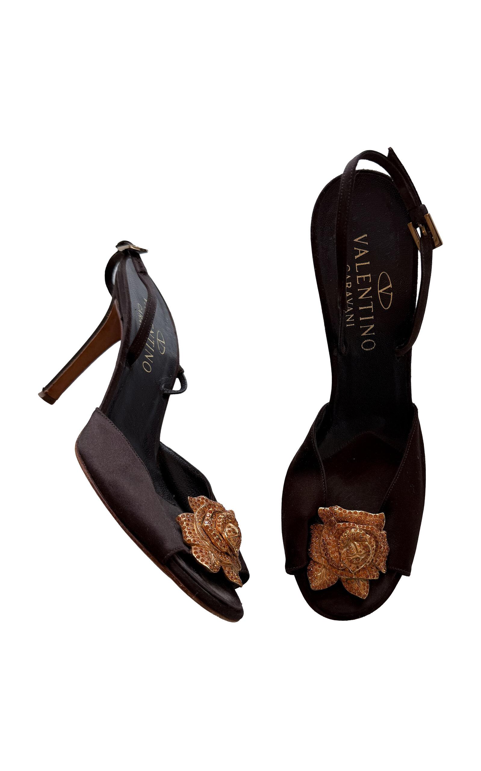 Dear Clementine Vintage Valentino Crystal Rose-Detail Satin Slingback Heels (IT 38.5) - Moda Operandi by DEAR CLEMENTINE VINTAGE