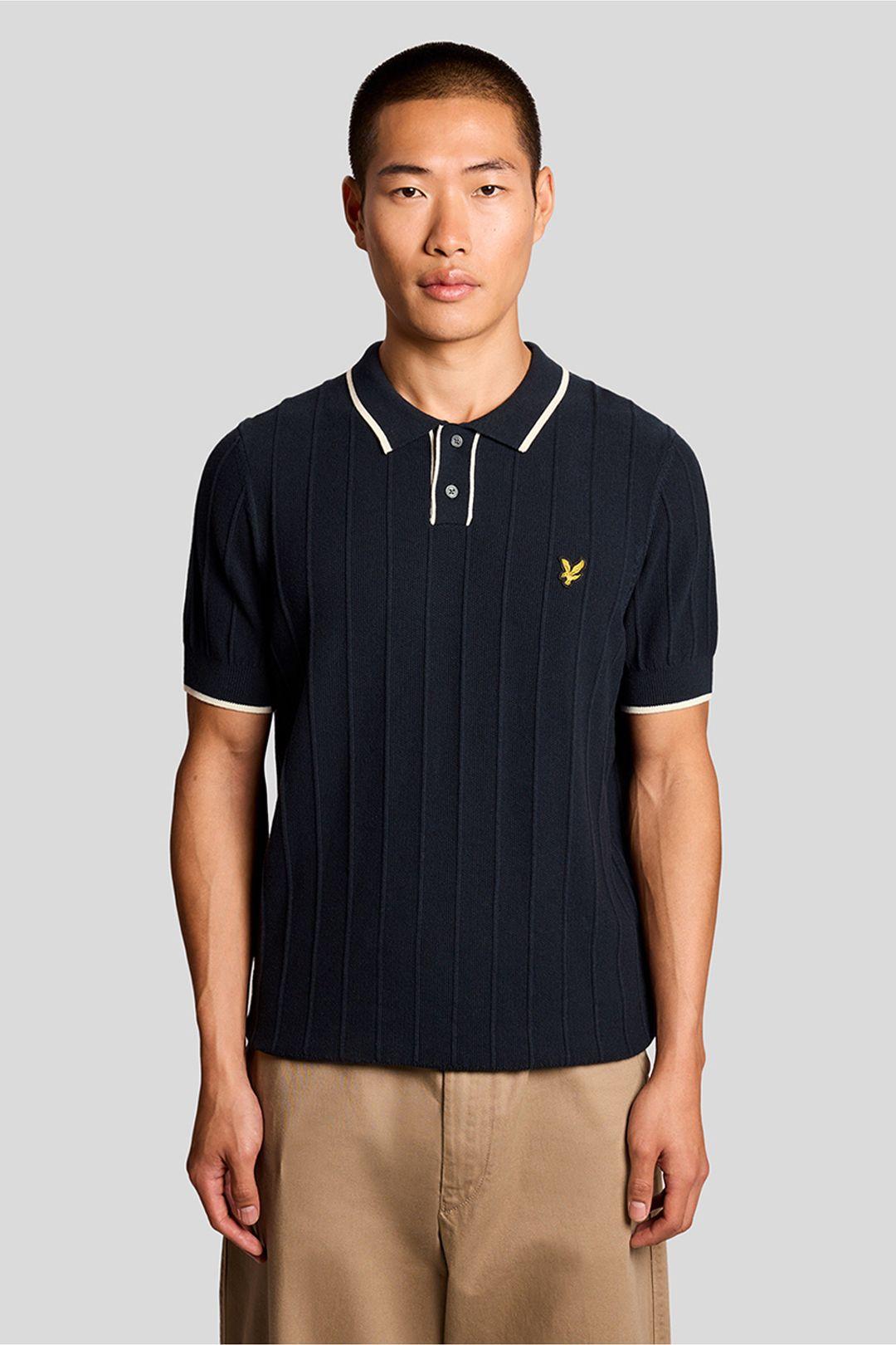 Tipped Pique Knitted Polo Dark Navy by DEBENHAMS