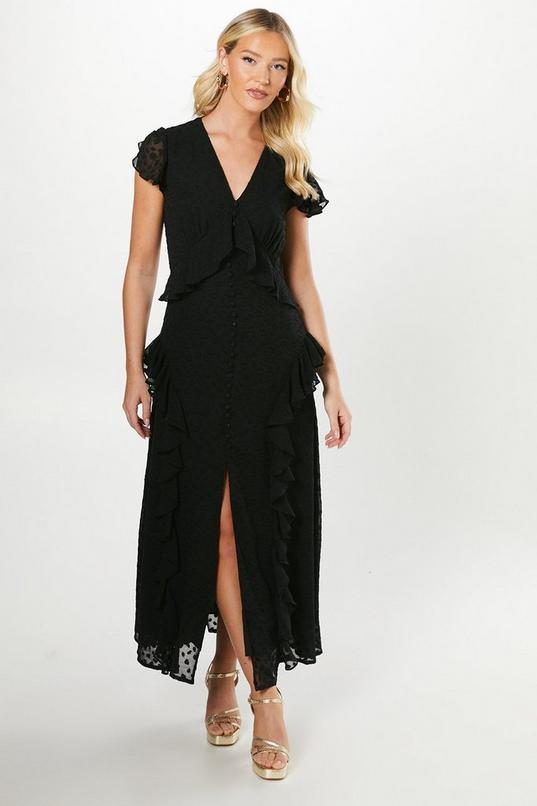 Debut London By Coast Flutter Sleeve Dobby Mesh Button Through Midi Dress by DEBUT LONDON