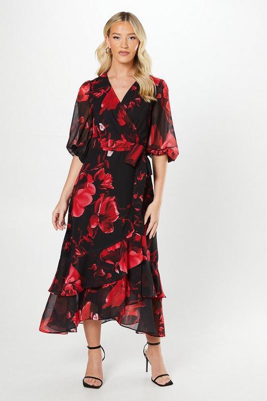 Debut London By Coast Printed Chiffon Tiered Wrap Dress by DEBUT LONDON