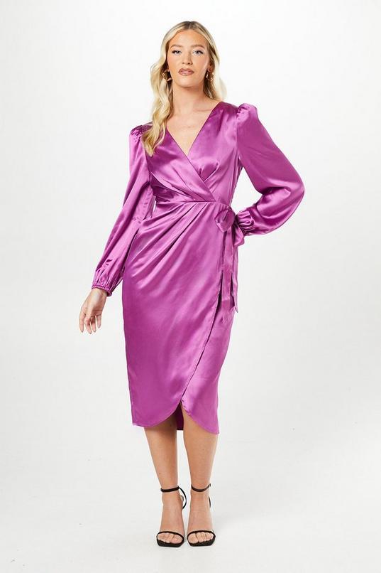 Debut London By Coast Satin Long Sleeve Wrap Midi Dress by DEBUT LONDON