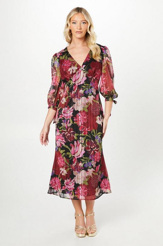Debut London By Coast V Neck Blouson Sleeve Satin Midi Dress by DEBUT LONDON
