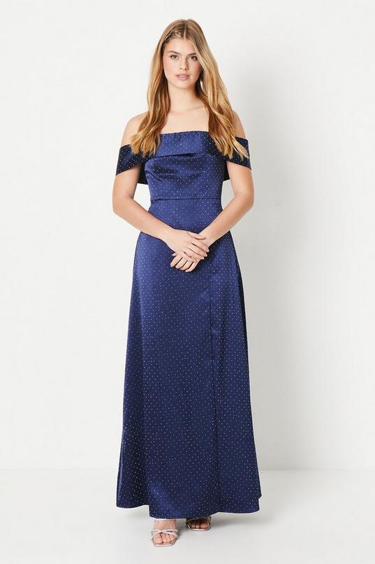 Debut London by Coast Bardot Satin Diamante Prom Dress by DEBUT LONDON