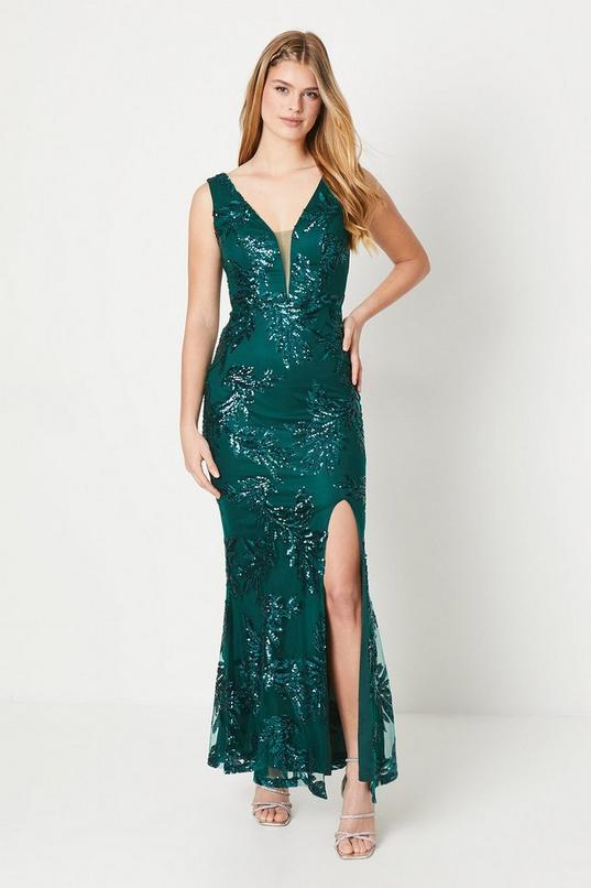 Debut London by Coast Embroidered Sequin Mesh Plunge Prom Dress by DEBUT LONDON