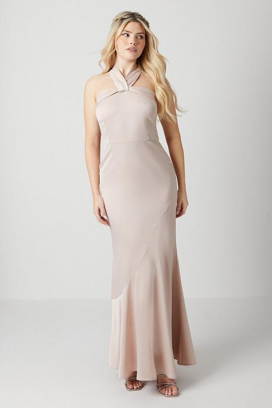 Debut London by Coast Twist Halterneck Satin Bridesmaid Dress by DEBUT LONDON