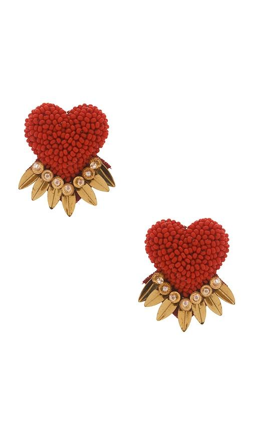 Deepa Gurnani Danika Earrings in Red,Metallic Gold by DEEPA GURNANI